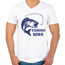 PRINTFASHION Fishing King - Férfi V-nyakú póló - Fehér