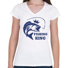 PRINTFASHION Fishing KIng - Női V-nyakú póló - Fehér