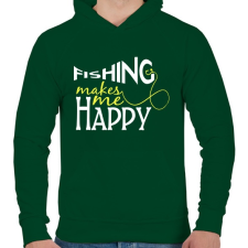 PRINTFASHION Fishing makes me happy - Férfi kapucnis pulóver - Sötétzöld férfi pulóver, kardigán