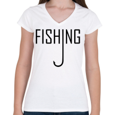 PRINTFASHION Fishing - Női V-nyakú póló - Fehér női póló