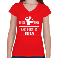 PRINTFASHION Fitnessz királyok júliusban születtek - Női V-nyakú póló - Piros női póló