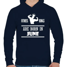 PRINTFASHION Fitnessz királyok júniusban születtek - Férfi kapucnis pulóver - Sötétkék férfi pulóver, kardigán