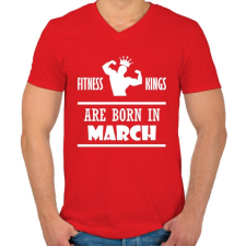 PRINTFASHION Fitnessz királyok márciusban születtek - Férfi V-nyakú póló - Piros férfi póló