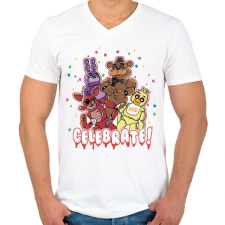 PRINTFASHION Five Night At Freddy  - Férfi V-nyakú póló - Fehér férfi póló