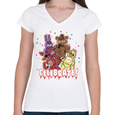 PRINTFASHION Five Night At Freddy  - Női V-nyakú póló - Fehér női póló