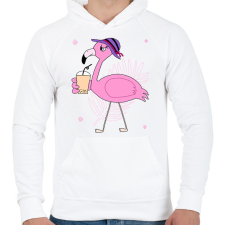 PRINTFASHION Flamingo  - Férfi kapucnis pulóver - Fehér férfi pulóver, kardigán