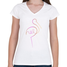 PRINTFASHION Flamingó - Női V-nyakú póló - Fehér női póló