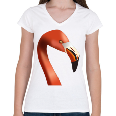 PRINTFASHION Flamingó - Női V-nyakú póló - Fehér