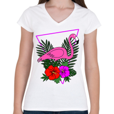 PRINTFASHION Flamingo  - Női V-nyakú póló - Fehér