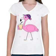 PRINTFASHION Flamingo  - Női V-nyakú póló - Fehér női póló