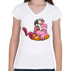 PRINTFASHION Flamingo  - Női V-nyakú póló - Fehér