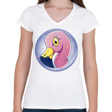 PRINTFASHION Flamingó - Női V-nyakú póló - Fehér női póló