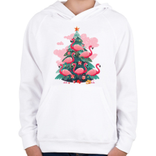PRINTFASHION Flamingós karácsonyfa - Gyerek kapucnis pulóver - Fehér gyerek pulóver, kardigán