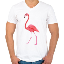 PRINTFASHION Flamingós póló - Férfi V-nyakú póló - Fehér férfi póló