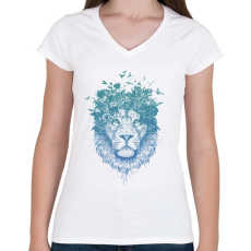 PRINTFASHION Floral lion - Női V-nyakú póló - Fehér