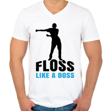 PRINTFASHION Floss like a boss - táncos - Férfi V-nyakú póló - Fehér férfi póló