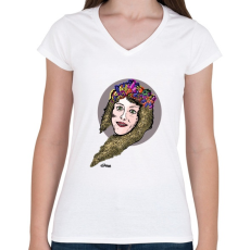 PRINTFASHION Flowers In Hair - Női V-nyakú póló - Fehér
