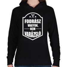 PRINTFASHION FODRÁSZ, NEM VARÁZSLÓ - Női kapucnis pulóver - Fekete női pulóver, kardigán
