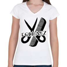 PRINTFASHION fodrász - Női V-nyakú póló - Fehér