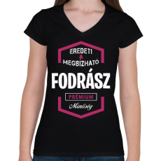 PRINTFASHION Fodrász prémium minőség - Női V-nyakú póló - Fekete