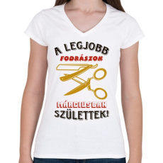 PRINTFASHION Fodrász szülinapja március színes - Női V-nyakú póló - Fehér