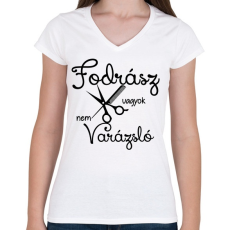 PRINTFASHION Fodrász vagyok, nem varázsló - Női V-nyakú póló - Fehér