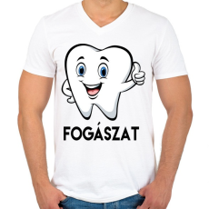 PRINTFASHION Fogászat - Férfi V-nyakú póló - Fehér