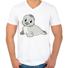 PRINTFASHION Fókabébi - Férfi V-nyakú póló - Fehér férfi póló