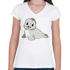 PRINTFASHION Fókabébi - Női V-nyakú póló - Fehér