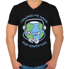 PRINTFASHION Föld napi gamer - Férfi V-nyakú póló - Fekete férfi póló