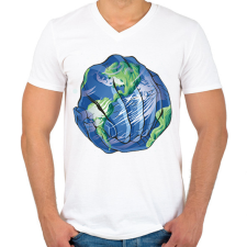 PRINTFASHION Föld napja - Férfi V-nyakú póló - Fehér férfi póló