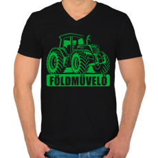 PRINTFASHION Földművelő John Deere - Férfi V-nyakú póló - Fekete