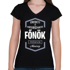 PRINTFASHION Főnök prémium minőség - Női V-nyakú póló - Fekete női póló