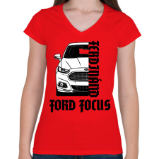 PRINTFASHION Ford Focus saját névvel   - Női V-nyakú póló - Piros női póló