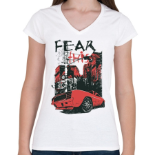 PRINTFASHION Ford Mustang - Női V-nyakú póló - Fehér női póló