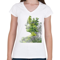 PRINTFASHION Forest & Girl - Női V-nyakú póló - Fehér