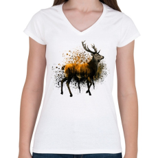 PRINTFASHION forest in deer - Női V-nyakú póló - Fehér