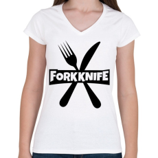 PRINTFASHION Forkknife - Női V-nyakú póló - Fehér