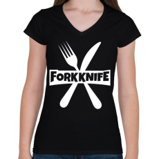 PRINTFASHION Forkknife - Női V-nyakú póló - Fekete