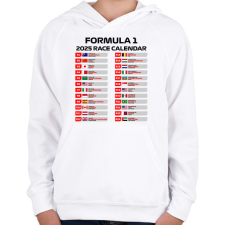 PRINTFASHION Forma 1 2025 versenynaptár - Gyerek kapucnis pulóver - Fehér gyerek pulóver, kardigán