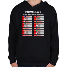 PRINTFASHION Forma 1 2025 versenynaptár  - Gyerek kapucnis pulóver - Fekete