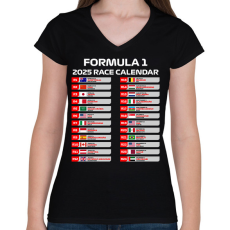 PRINTFASHION Forma 1 2025 versenynaptár  - Női V-nyakú póló - Fekete