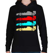 PRINTFASHION forma 1 verseny autók - Női kapucnis pulóver - Fekete női pulóver, kardigán