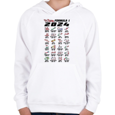 PRINTFASHION Formula 1 - 2024 versenynaptár (fekete) - Gyerek kapucnis pulóver - Fehér