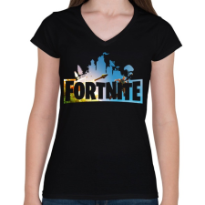 PRINTFASHION Fortnite #2 - Női V-nyakú póló - Fekete női póló