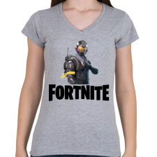 PRINTFASHION Fortnite #6 /Black/ - Női V-nyakú póló - Sport szürke női póló
