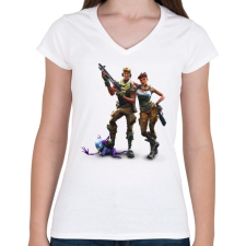 PRINTFASHION Fortnite Battle Royale Bajnokok - Női V-nyakú póló - Fehér női póló