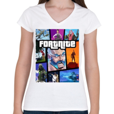 PRINTFASHION Fortnite GTA Edition - Női V-nyakú póló - Fehér
