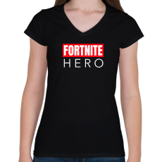 PRINTFASHION FORTNITE HERO - Női V-nyakú póló - Fekete