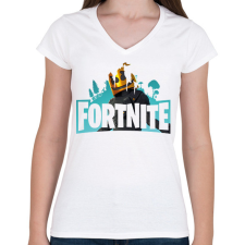 PRINTFASHION Fortnite logo Marshmello - Női V-nyakú póló - Fehér női póló